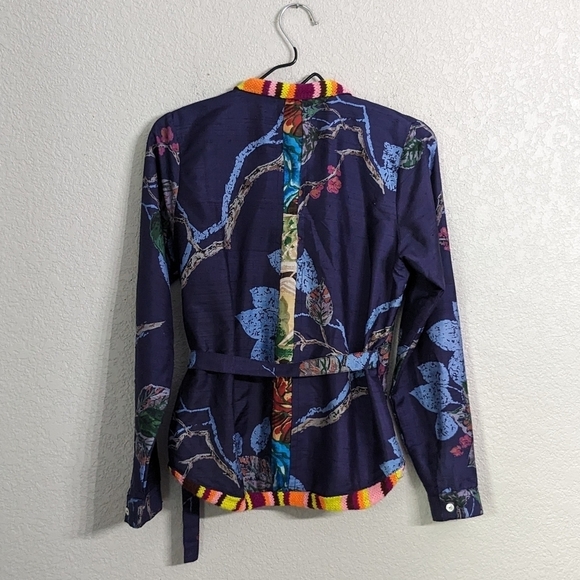 Aoyama Itchome Women 100% Pure Silk Blue Floral Wrap Jacket Lightweight Size M - Picture 3 of 8